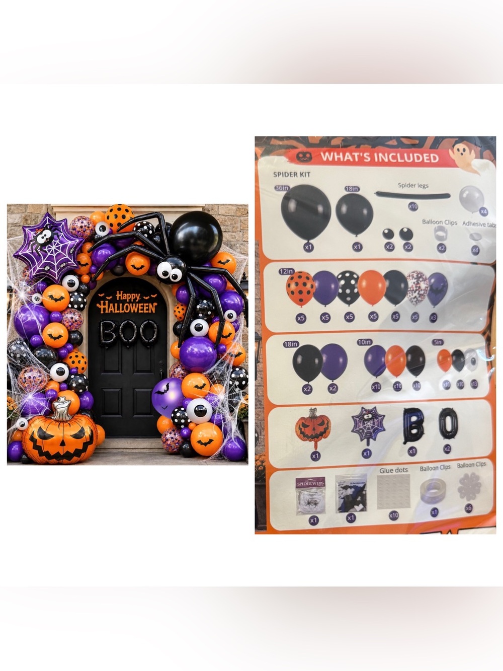 Halloween Spider Balloon Arch Kit - Orange, Purple, Black